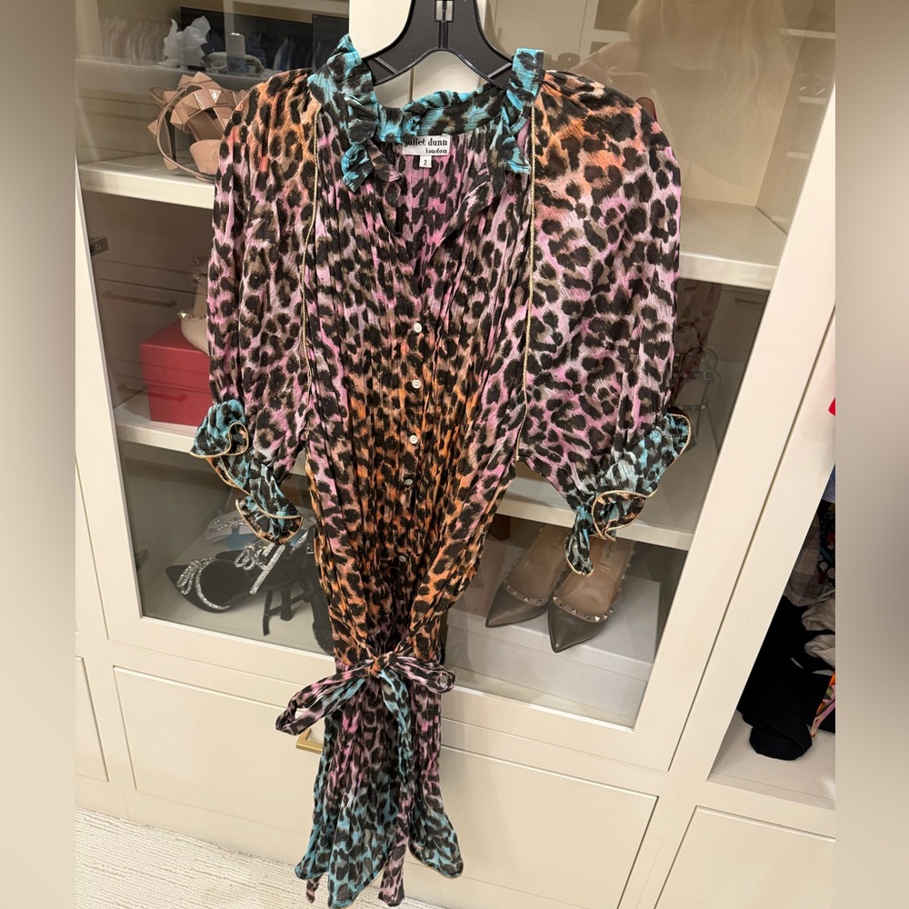 Juliet Dunn Multicolor Leopard Print Mini Dress (Pink, Orange, Teal, Black)